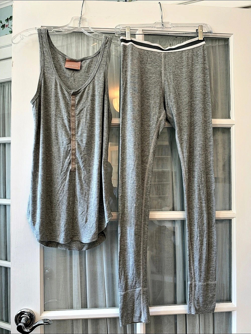 Stillwater Ribbed Button-Front Lounge Set Gray Medium